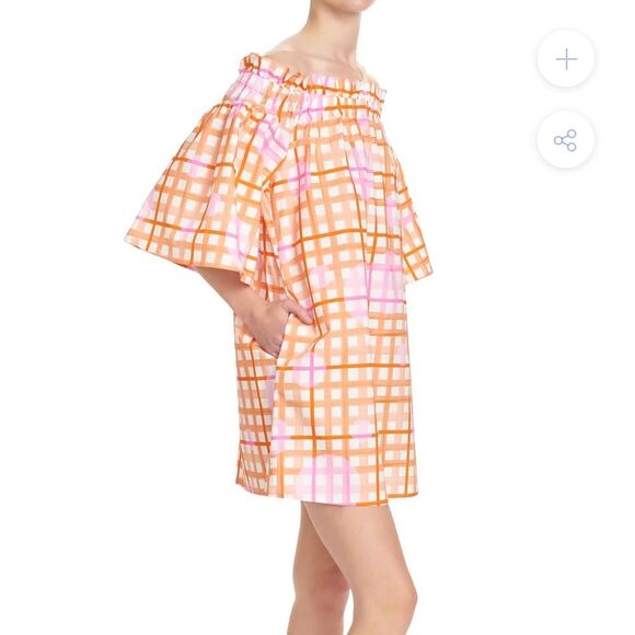 Corey Lynn Calter Anthro Mary Off Shoulder Ruffle Dress Plaid Print Sz MP NEW - Picture 13 of 13